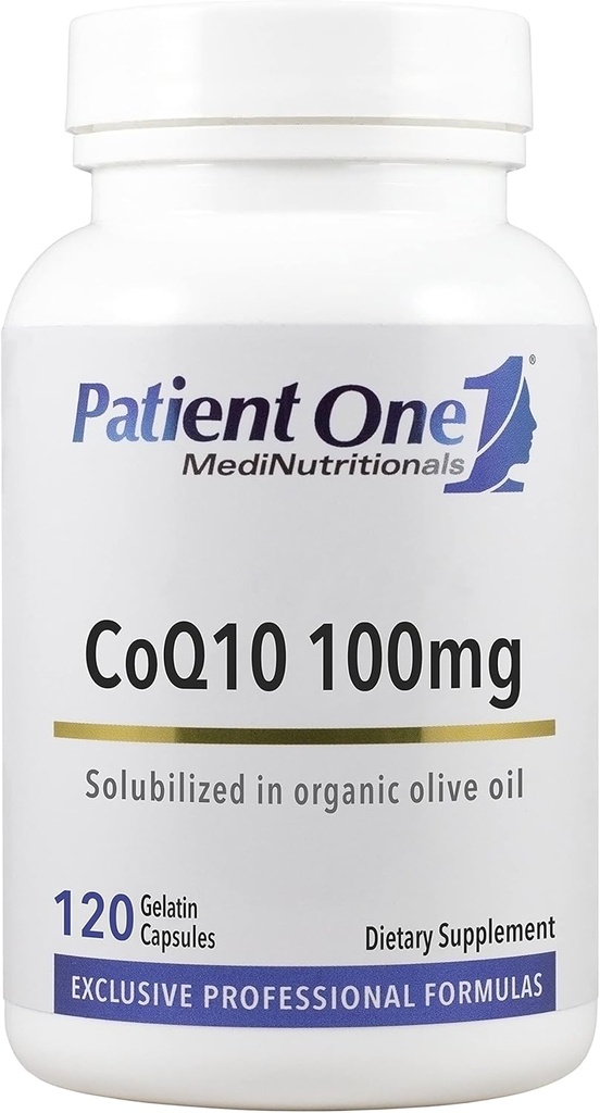 Patient One Coenzyme Q10 (CoQ10) 100 mg de supplément antioxydant pour soutenir la santé cardiaque et vasculaire* avec l'huile d'olive biologique