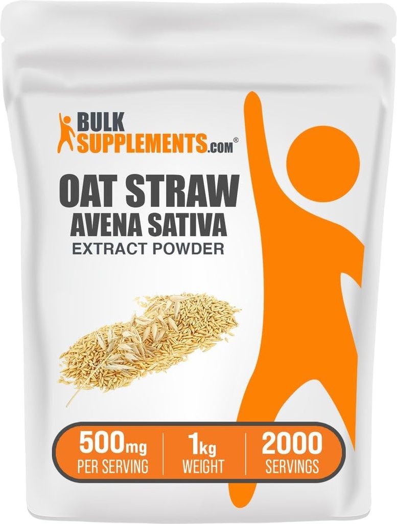 BulkSupplements.com Poudre d'extrait d'avoine - Avena Sativa, Supplément d'avoine - Supplément à base de plantes, sans gluten, 500mg par portion, 1kg (2,2 lbs) (paquet de 1)