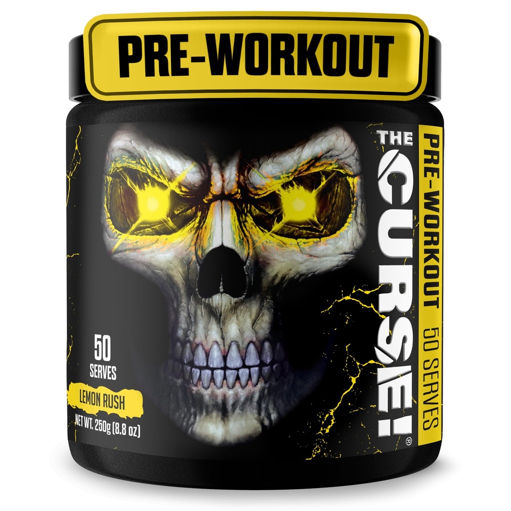 JNX SPORTS La Malédiction ! Poudre de préparation pour hommes et femmes, Caféine, Beta-Alanine, Créatine, L-Citrulline, 50 portions, Lemon Rush Flavor – Boost Energy, Strength & Focus