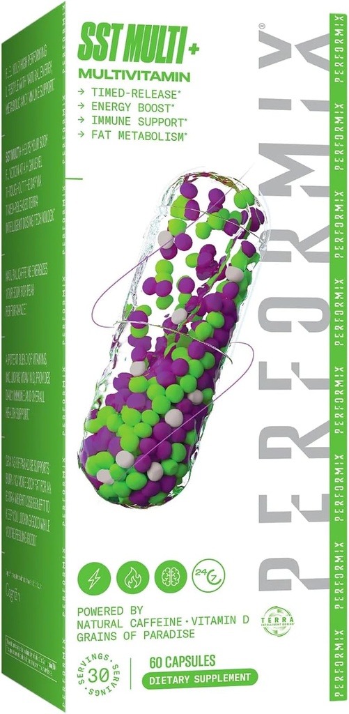 PERFORMIX - Multivitamine SST Multi+ - Énergie naturelle - Temps de libération - Système immunitaire et soutien métabolique - Objectifs de poids - Caféine, Biotine, Vitamine A, C, D, E, B6 & B12 - Femmes et hommes - 60 Nombre