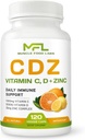 C D Z. Vitamine C, 1000mg Vitamine D3, 125mcg. Zinc, 25mg.
