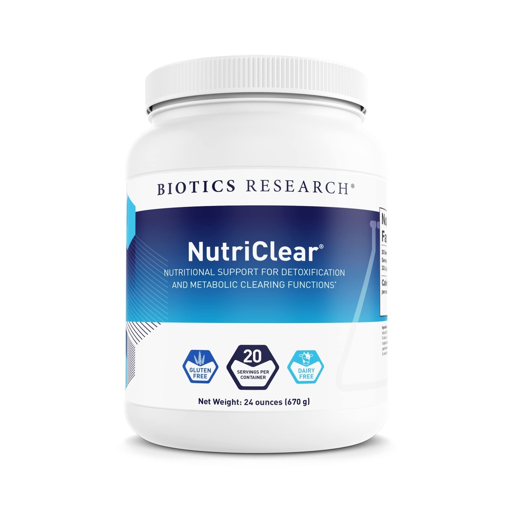 Recherche en biotique NutriClear® – Poudre, soutien nutritionnel pour la désintoxication et le nettoyage métabolique, composition corporelle saine, glutathion, 17g de pois organiques, triglycérides à chaîne moyenne 24 Oz (670 g)