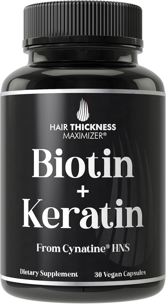 Kératine cliniquement prouvée + supplément de croissance des cheveux de biotine. avec Kératine HNS Kératine cliniquement étudié pour les cheveux épais, plus sains. pour les femmes et les hommes.