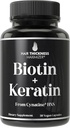 Kératine cliniquement prouvée + supplément de croissance des cheveux de biotine. avec Kératine HNS Kératine cliniquement étudié pour les cheveux épais, plus sains. pour les femmes et les hommes.