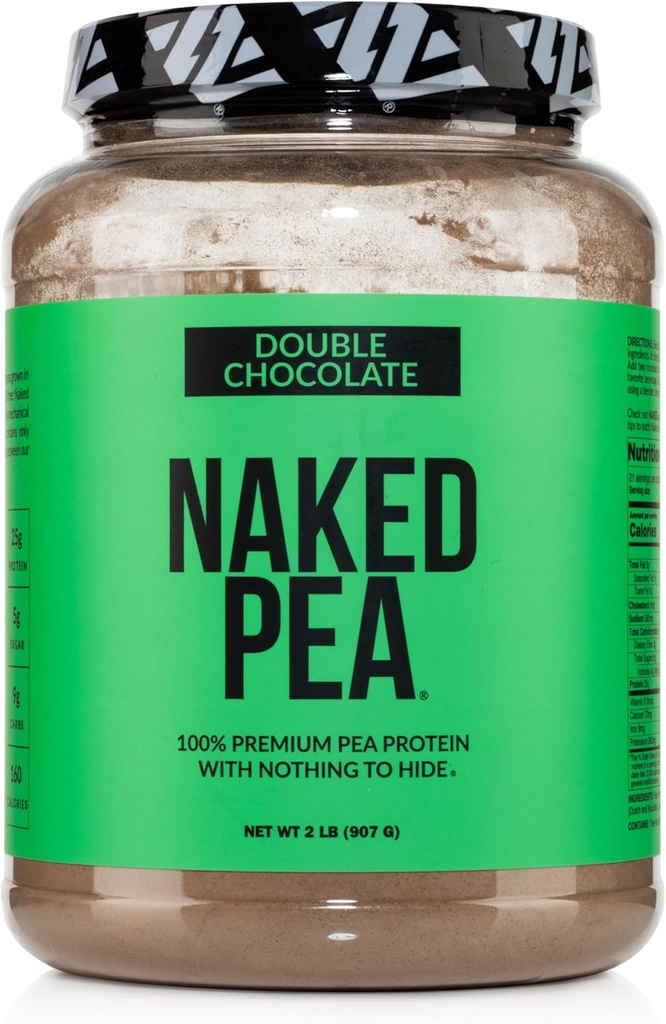 Pois NAKED - Protéines de chocolat double des fermes américaines et canadiennes, cacao biologique, sucre de coco biologique - Pas d'OGM, pas de soja et sans gluten, aide à la croissance et à la récupération - 21 portions