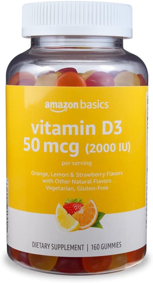 Bases Vitamine D3 2000 UI Gommies, orange, citron et fraise, 160 Nombre (2 par portion) (précédemment Solimo)