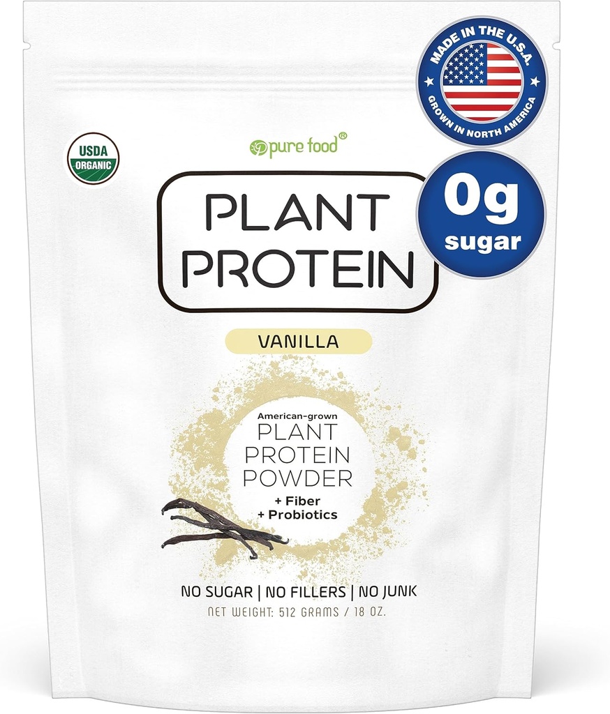 Pure Food: Plant Based Protein Powder with Probiotics | Organic, Clean, All Natural, Vegan, Vegetarian, Whole Superfood Nutritional Supplement with No Additives | Keto (Vanilla)