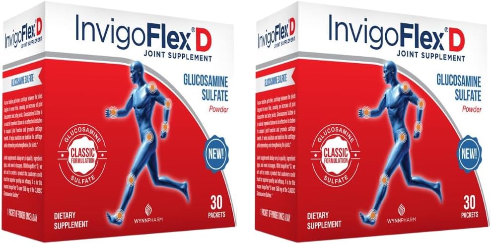 INVIGOFLEX 1500mg de poudre de sulfate de glucosamine (formulation classique) - Supplément d'articulation Premium pour les genoux, les mains, le dos et le soutien de la hanche D: sulfate de glucosamine, paquets - 60 paquets
