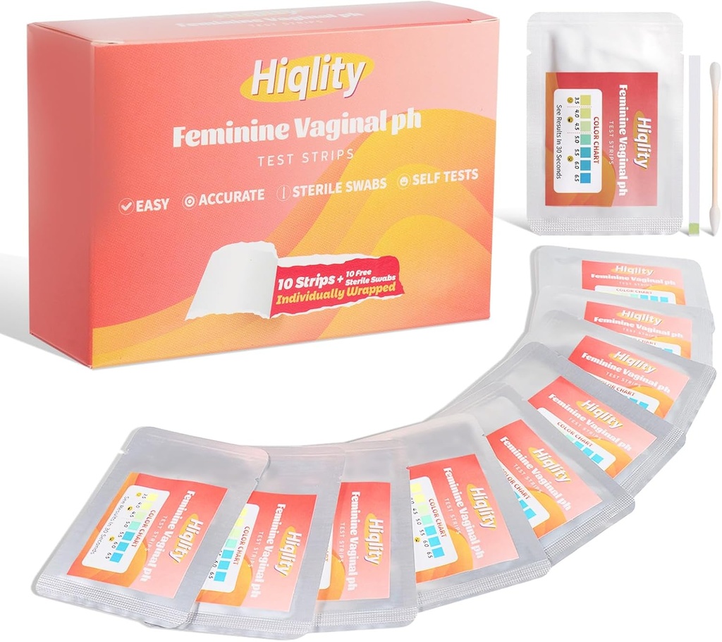 Bandes de test du pH vaginal avec swabs stériles, bandes de test du pH vaginal pour la santé féminine Kits de test du pH vaginal, bilan PH vaginal et test d'infection du levure, bandes de test du VB emballées individuellement pour les femmes, 10 sacs