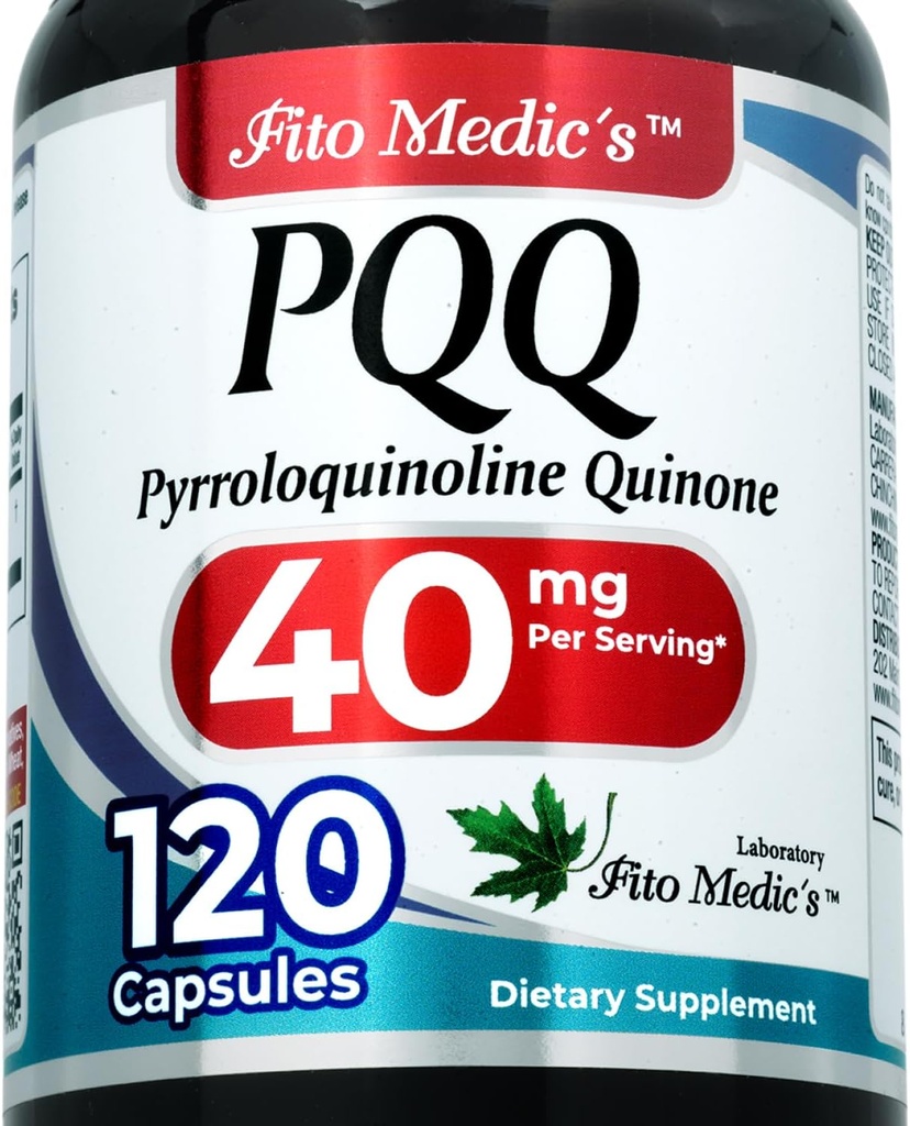FITO MEDIC'S Lab (Lab) Pqq (120 Capsules) 40 mg (Pqq) Supplément (Pqq) Supplément (Pqq) 40 mg (Pyrroloquinoline Quinone) Extrait de concentré (Ultra high Absorption).