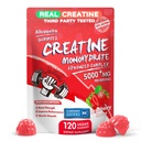 Complexe Gommies Monohydrates de Créatine pour hommes et femmes,5 Gram par portion Gommy de Créatine pour musculation, constructeur de muscles, boost énergétique, supplément pré-entraînement-120 Gommy de fraise