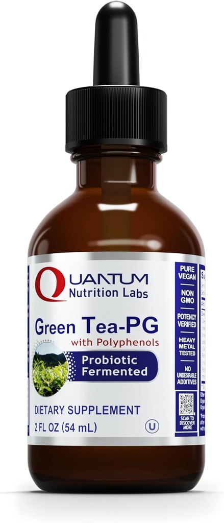 Quantum Nutrition Labs Green Tea-PG - Extrait de thé vert liquide, gouttes de thé vert, supplément de Camellia Sinensis, Phytonutriments et antioxydants pour les hommes et les femmes - 2 Fl Oz