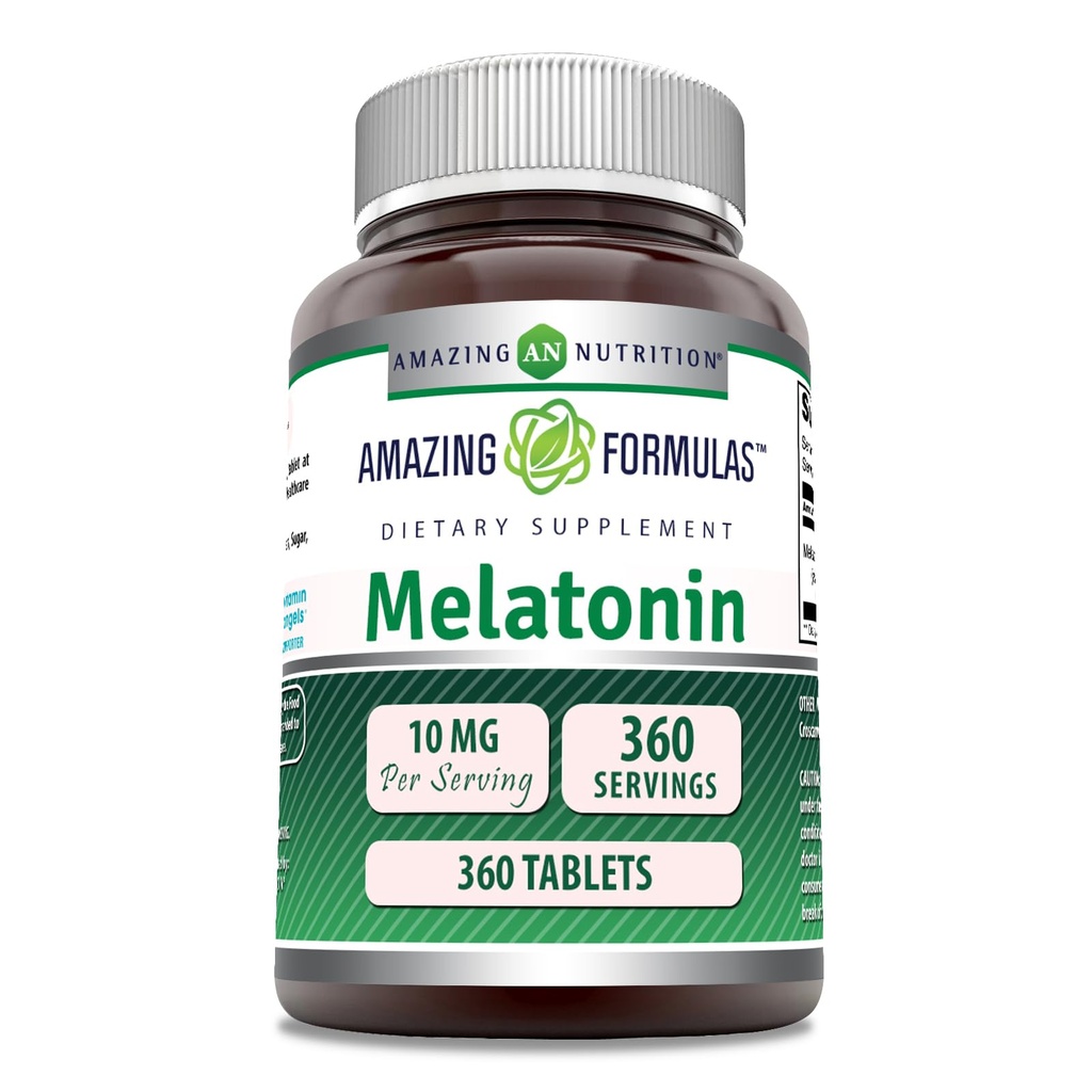 Formules étonnantes Supplément Melatonin $ 10 Mg par service $ 360 Comprimés $ Non-GMO $ Sans gluten $ Fabriqué aux États-Unis