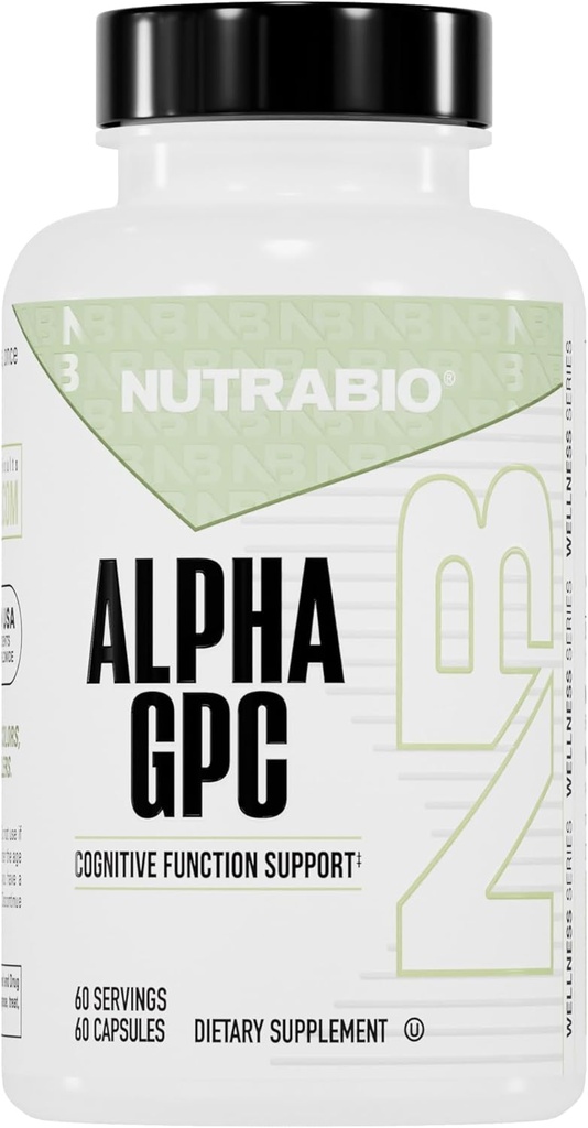 NutraBio Alpha GPC, Brain Support & Improved Memory Function, 300mg - 60 Vegetable Capsules
