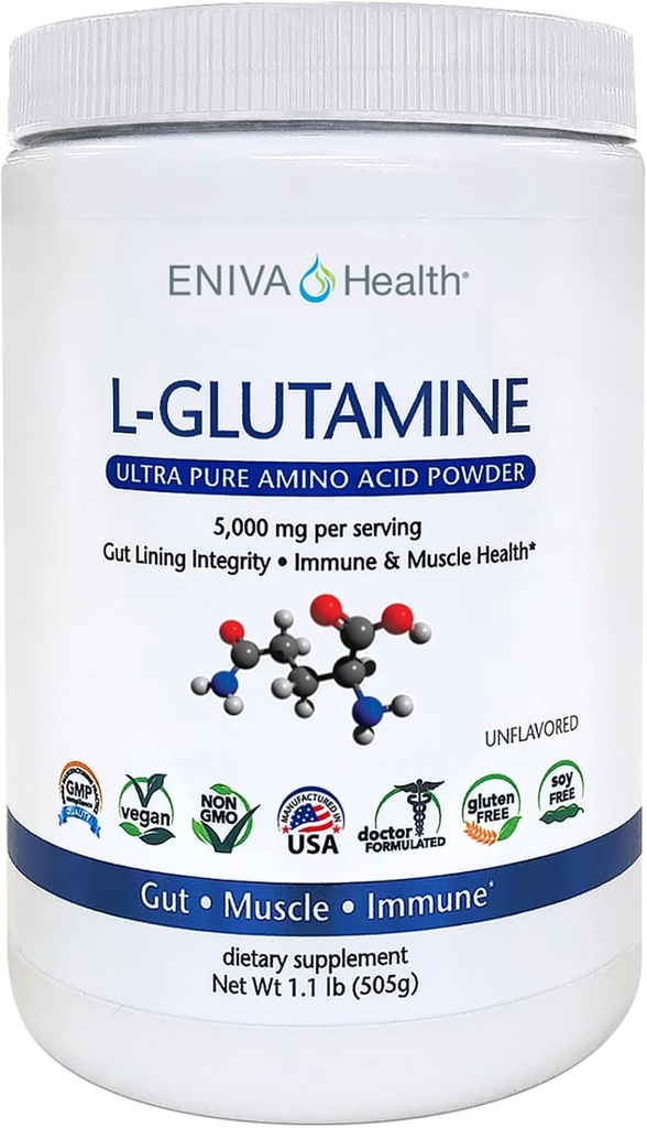 Eniva Health L-Glutamine Pure Powder, Non aromatisé (101 portions)