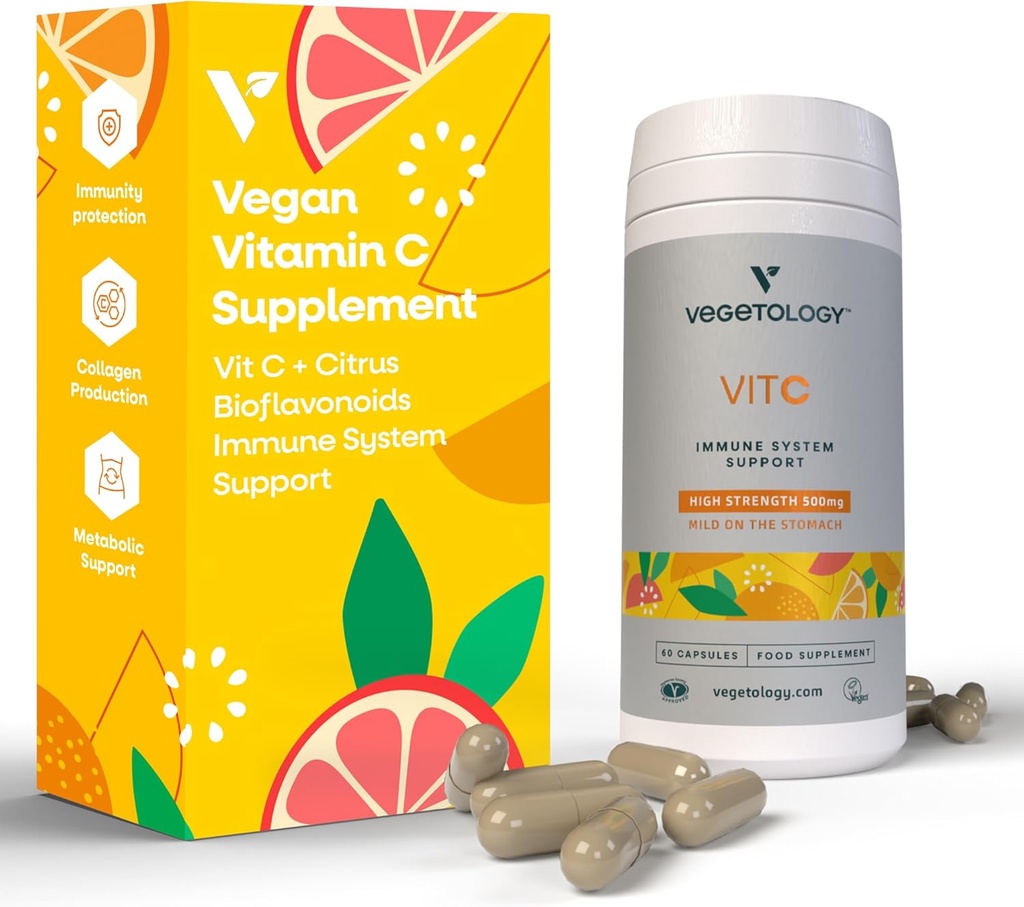 Suppléments de vitamine C végétalien — VIT C + Citrus Bioflavonoïdes — Vitamines et suppléments de santé — Suppléments quotidiens (60 capsules) — Vitamine C 500mg Capsules — Supplément antioxydants