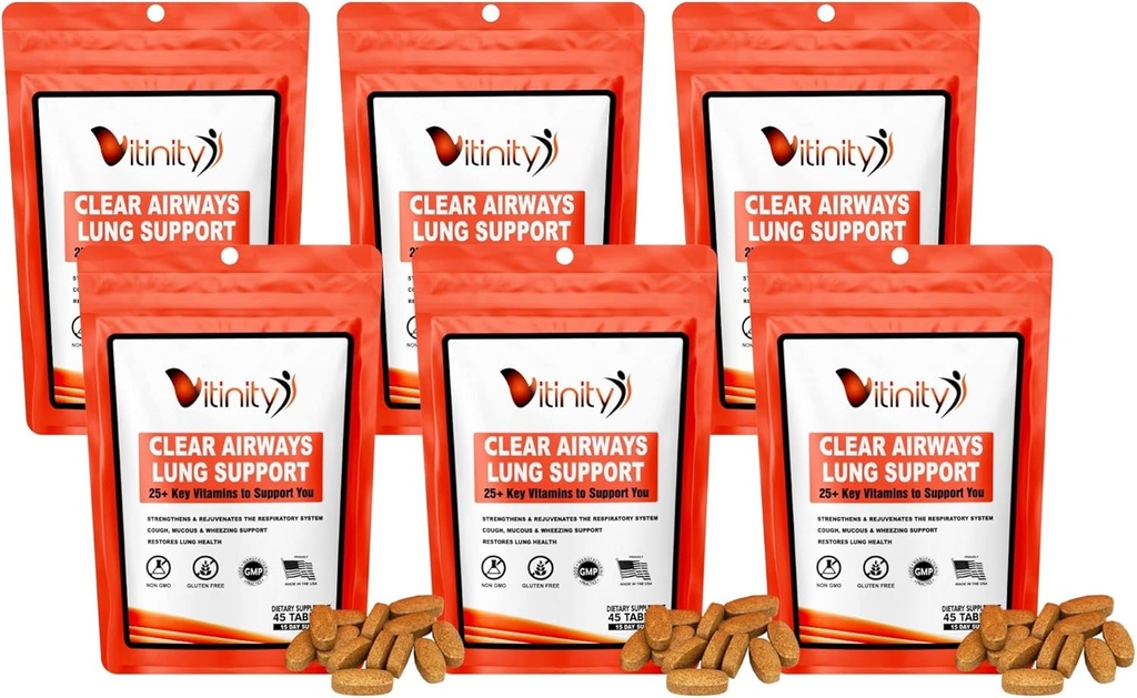 VITINITY Lung Cleanse Respirative Immune Support Supplément,25+Ingrédient clé Détox santé pulmonaire pour respirer, Asthme, Comprimé d'allergie saisonnière(90 jours)