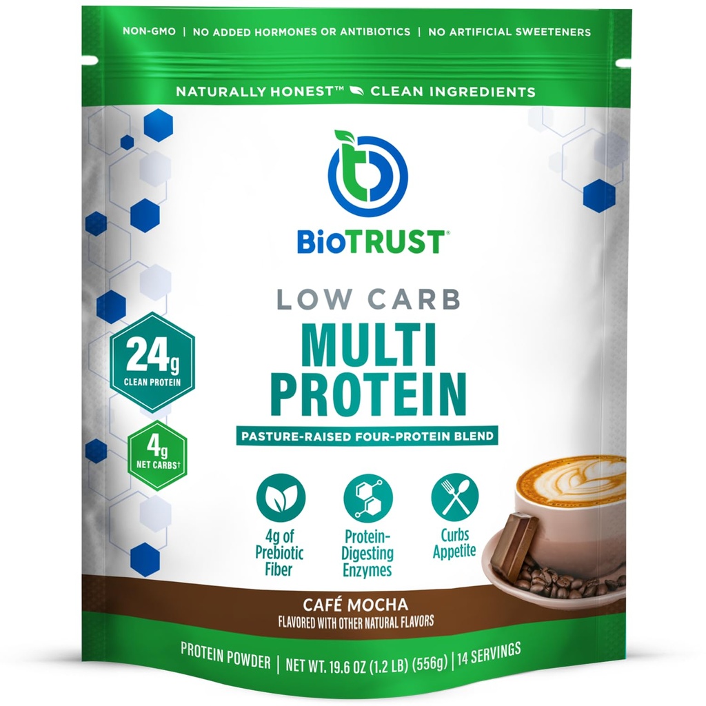 BioTrust Poudre de protéines à faible teneur en glucides – Delicious Whey & Casein Blend de vaches sans hormones herbeuses – non OGM, sans gluten (Cafe Mocha)