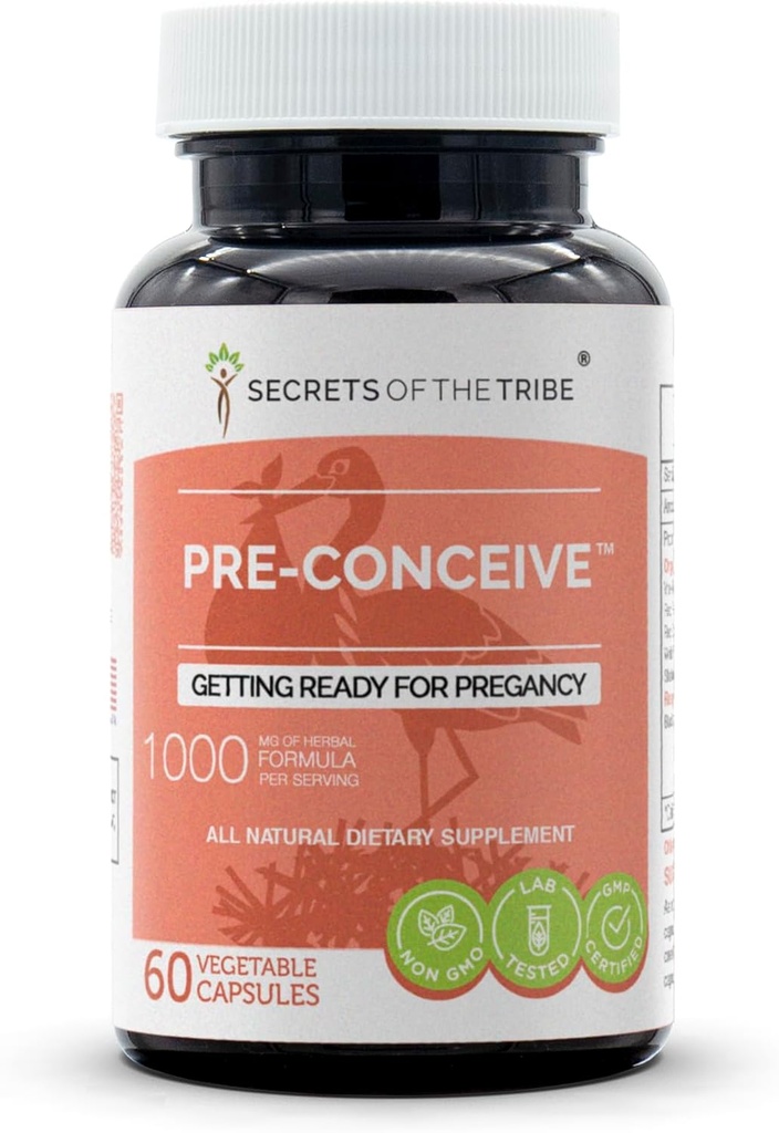 Secrets de la Tribe Précuence, 60 Capsules, 1000 mg, Vitex, Red Raspberry, Black Cohosh, Red Clover, White Peony, Shatavari. Se préparer pour la grossesse 60 Capsules