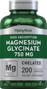Pipeping Rock Glycinate de magnésium Capsules de 750mg de glycine 200 Nombre d'absorption élevée