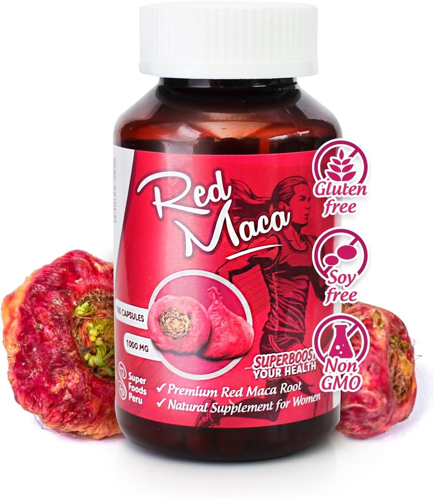 Sikyriah Red Maca Extract Capsules for Women l 100 Compte l Supplément Santé Féminin l Energy Booster and Hormone Regulator l 100 % Organic and Natural maca Root l