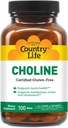 Country Life Choline 266mg, certifié sans gluten, certifié végétalien, certifié halal - 100 Comprimés