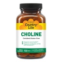 Country Life Choline 266mg, certifié sans gluten, certifié végétalien, certifié halal - 100 Comprimés