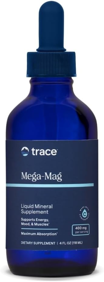 Trace Minerals Mega-Mag - Supplément de magnésium liquide pour la vitalité et le soutien énergétique - Santé des muscles, des os et des nerfs - gouttes quotidiennes naturelles - Non-OGM, végétalien et sans gluten - 4 fl oz (30 portions)