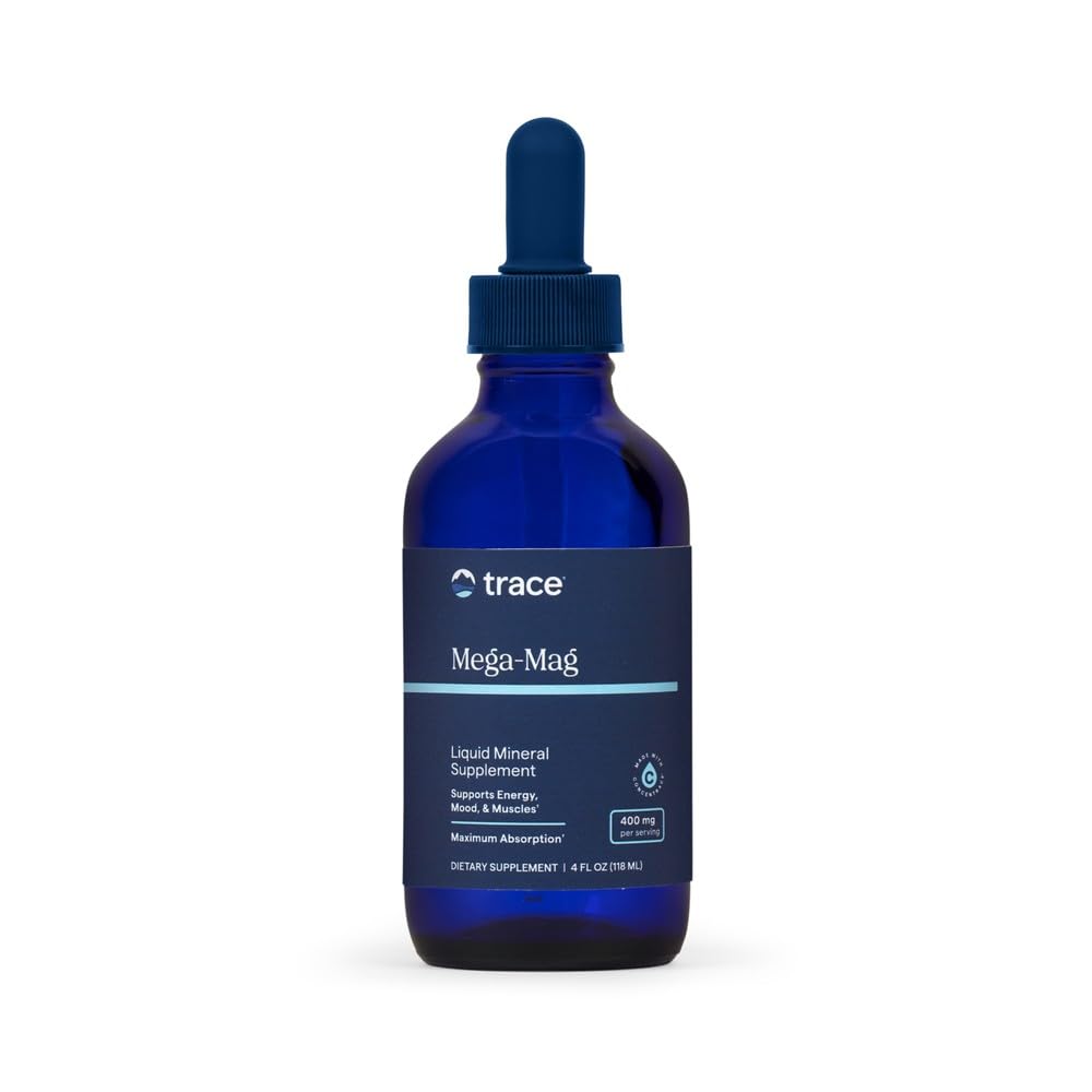 Trace Minerals Mega-Mag - Supplément de magnésium liquide pour la vitalité et le soutien énergétique - Santé des muscles, des os et des nerfs - gouttes quotidiennes naturelles - Non-OGM, végétalien et sans gluten - 4 fl oz (30 portions)