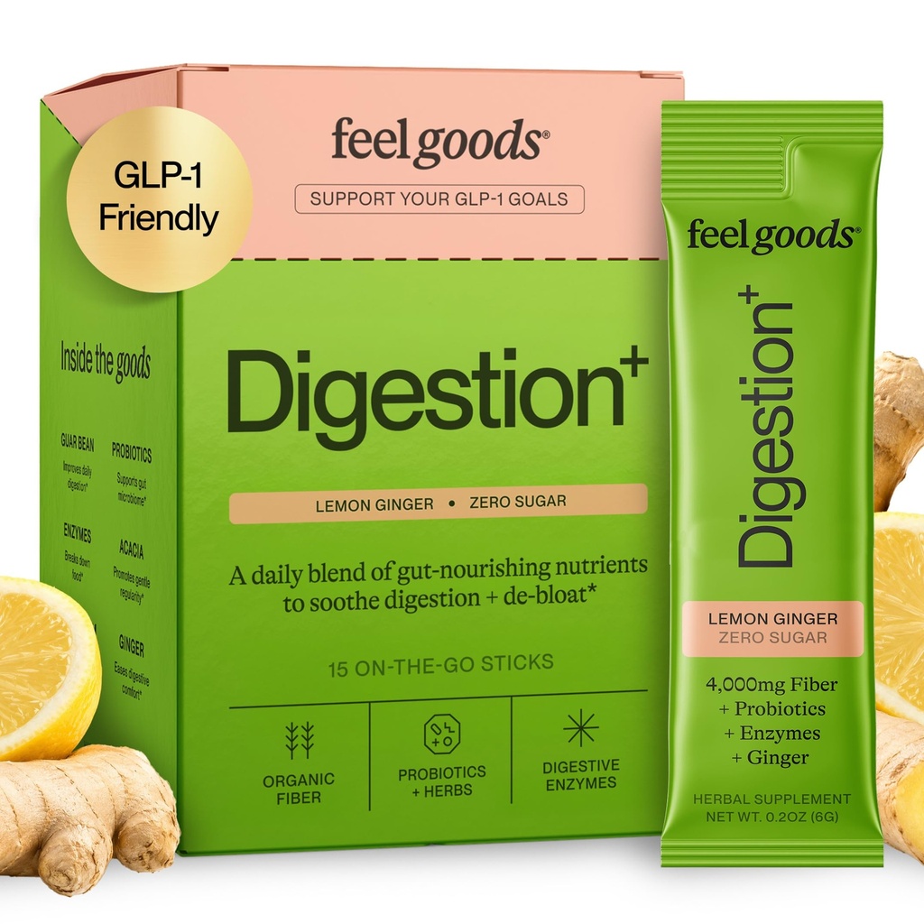 Feel Goods Gut Guardian, Fibre biologique, Poudre probiotique et prébiotique, Sans sucre, Herbes pour Bloat, Gut Health Support, Digestive Health for Men & Women, Non OGM, Vegan, Lemon Ginger, 15 Comte