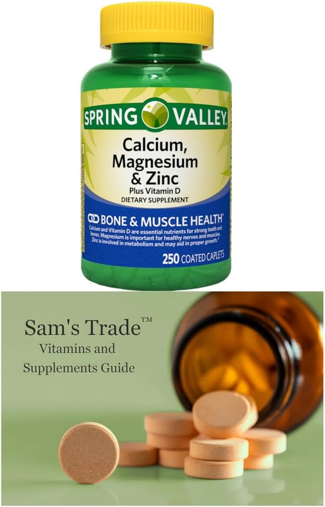 Caplets enduits de calcium, de magnésium et de zinc plus de vitamine D3 de Spring Valley, 250 Nombre