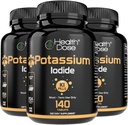 Doses de santé Potassium + Iodide (KI) Comprimés – 130mg 140 Comprimés – pour le support thyroïde, le métabolisme cellulaire et l'équilibre électrolytique – Non-OGM, sans gluten, GMP Certified Pack of 3