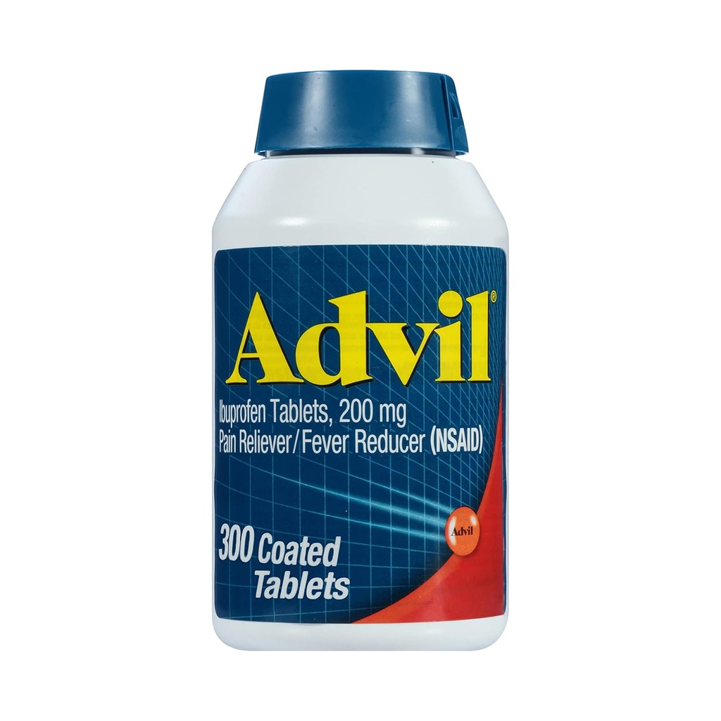 Réducteur de douleur advil et réducteur de fièvre, anti-douleur avec Ibuprofène 200 mg pour les maux de tête, les maux de dos, les douleurs menstruelles et les douleurs articulaires - 300 comprimés enduits