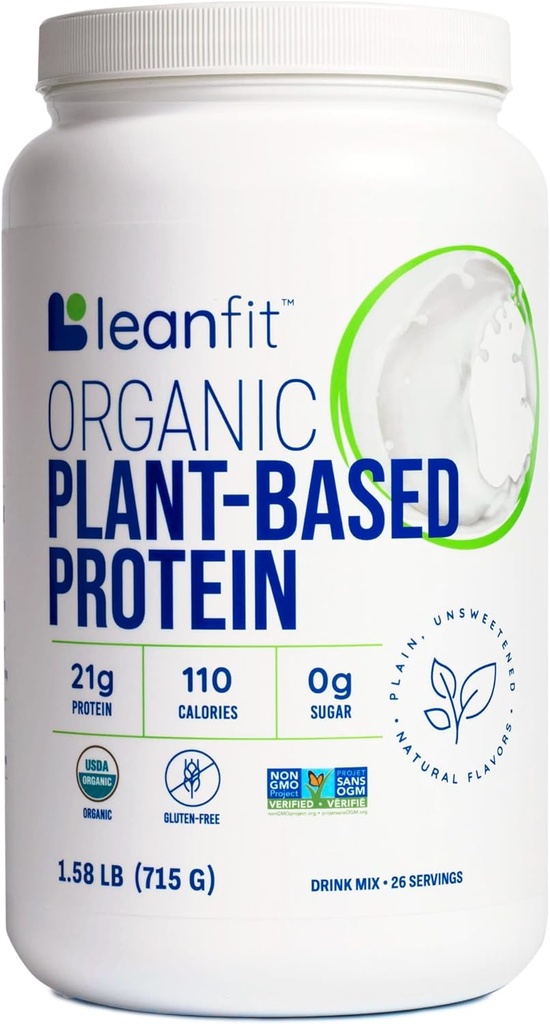 Protéines végétales biologiques de LeanFit, non aromatisées, 21g Protéines végétales, 26 portions, 1,58 livre (715g) Tub, faible teneur en calories, sans soja, sans gluten, sans lactose, sans sucre, sans OGM