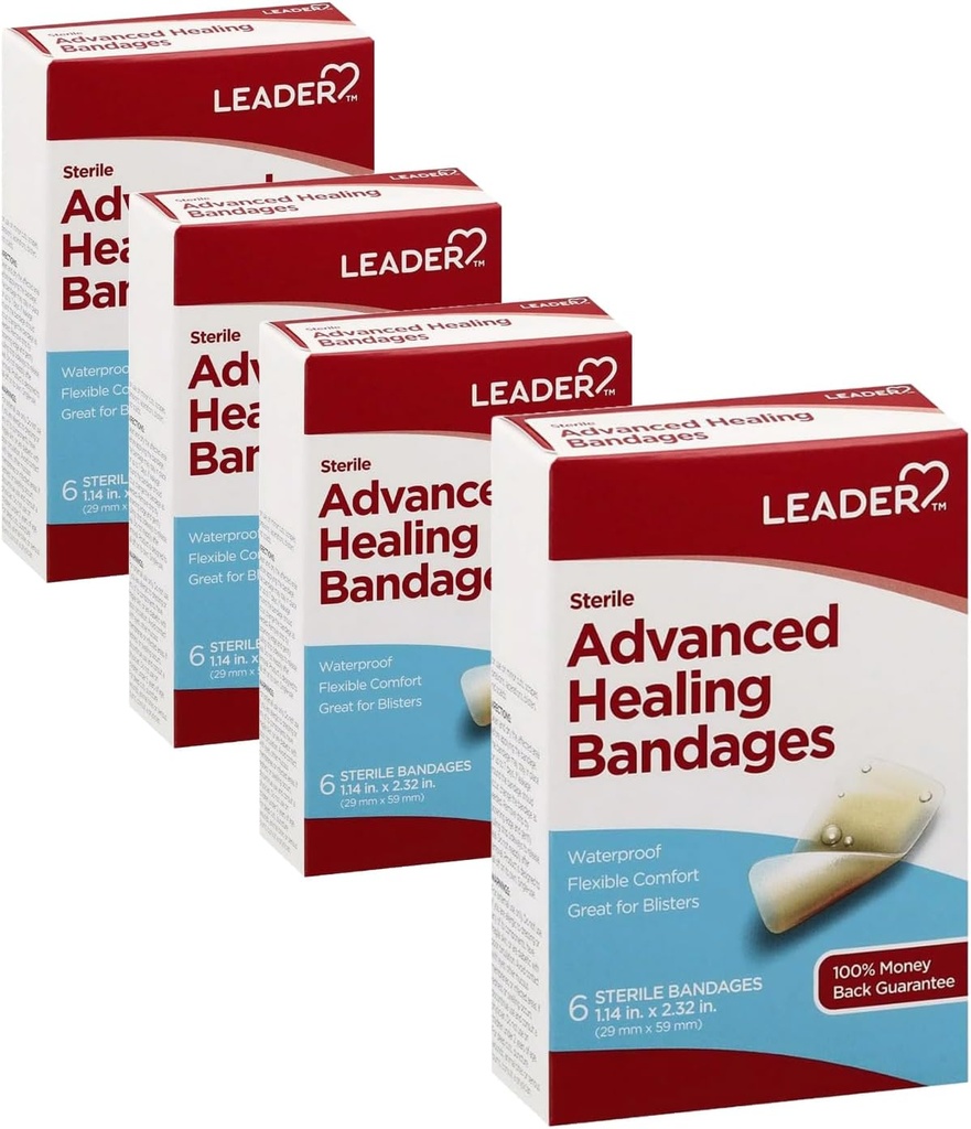 Leader bandages adhésifs de guérison avancée, grande taille, 6 comte - étanche et flexible - 4 pack