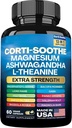 Supplément Corti-Soothe Cortisol,Magnésium Glycinate 200mg L-Theanine 150mg Ashwagandha 150mg Phosphatidylsérine Cortisol Manager Lions Mane Ginkgo Biloba Bacopa Monnieri Root Valerian(60 capsules)