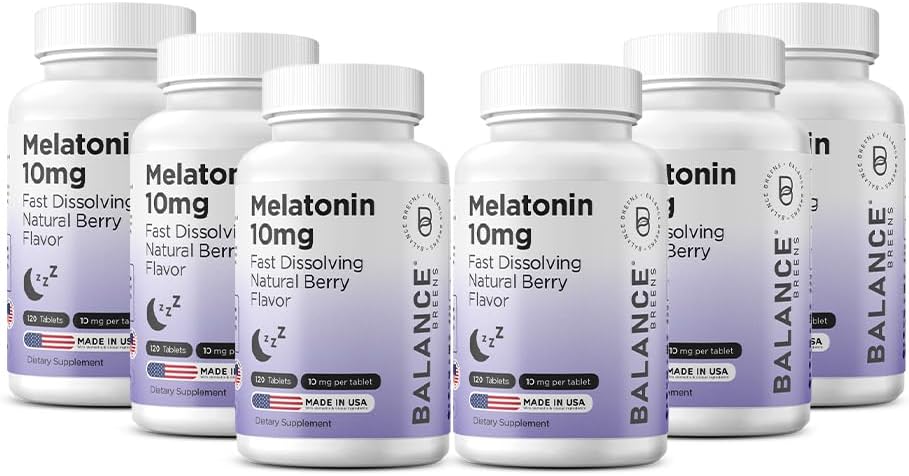 Balancebreens Melatonin 10mg Fast-Dissolve, 120 comprimés – Aide naturelle au sommeil pour les nuits reposées, soutien sans médicament pour la relaxation et la tranquillité