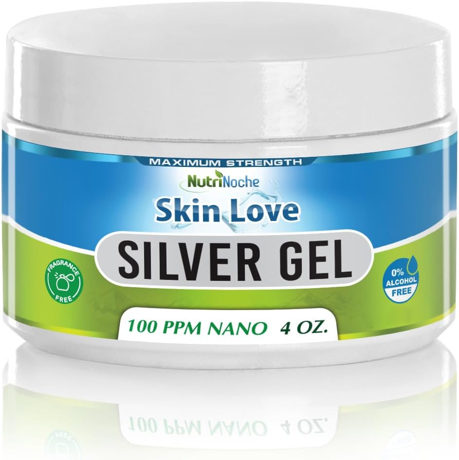 Nutrinoche Nano Silver Gel - Advanced Colloidal Silver Skin Cream - Wound Care & First Aid Gel Soothing Topical Ointment for Burns, Razor Burn and Sunburn Irritations - Unscented 4 Oz Jar