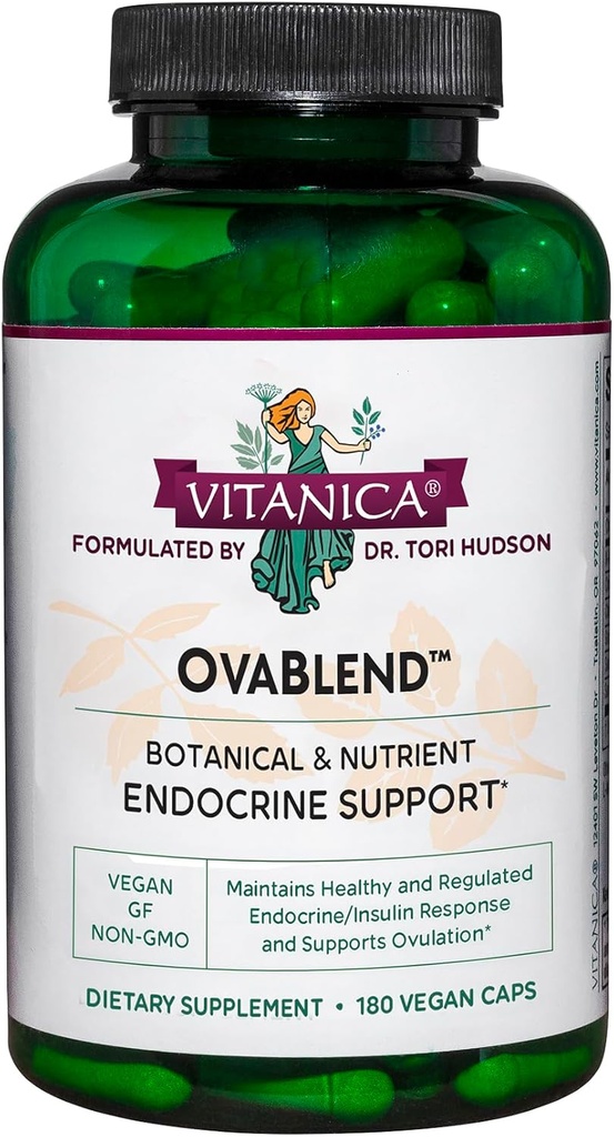 Vitanica OvaBlend - Santé ovarienne et équilibre hormonal pour les femmes - Supplément de soutien endocrinien avec racine de Sarsaparilla et NAC - Supplément alimentaire à base de plantes pour les femmes - Lady - 180 Caps végétaliens