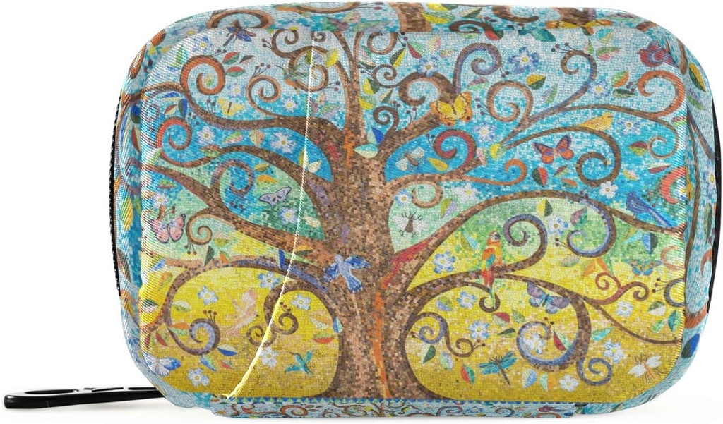 Naanle Tree of Life Sac d'organisateur de pilules de 7 jours avec fermeture à glissière et crochet et boucle, taille compacte, unisexe, 8 compartiments, Twill Toile Cloth, Style classique