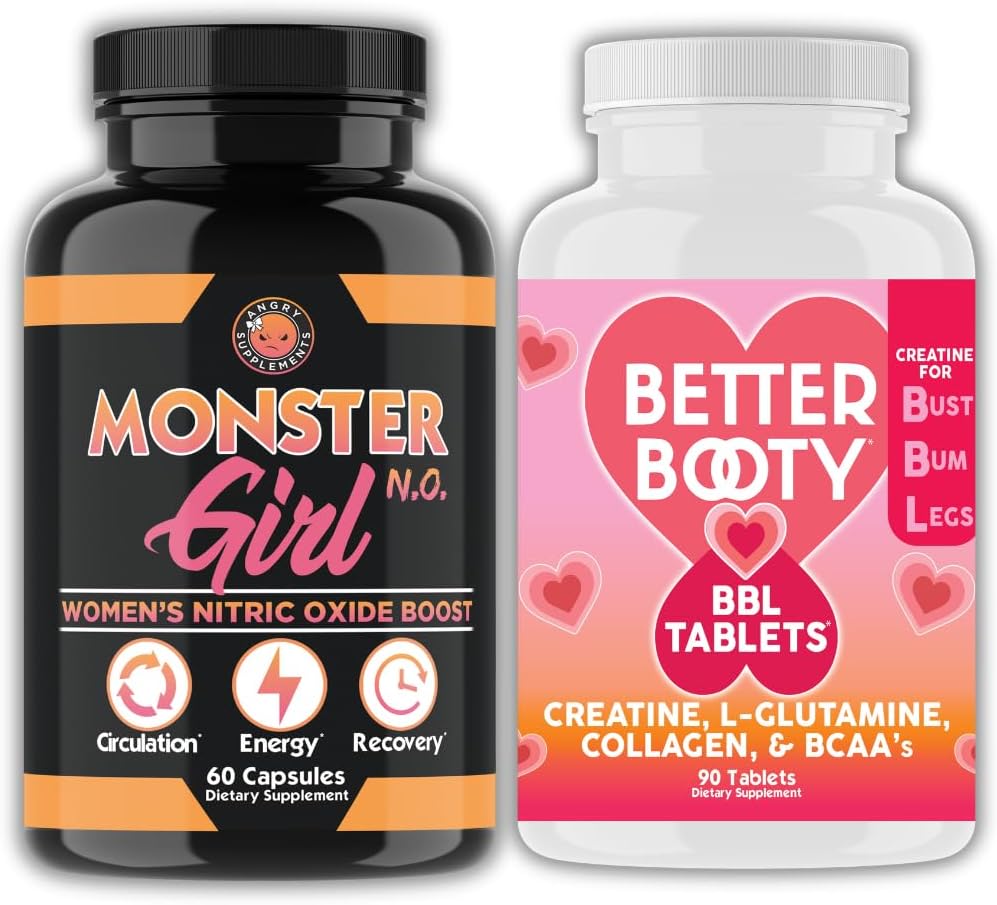 Suppléments de colère Groupe d'entraînement des femmes: Monster Girl N.O Nitric Oxide Booster 60ct + Creatine Comprimés complexes 90ct 2 bouteilles Total