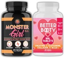 Suppléments de colère Groupe d'entraînement des femmes: Monster Girl N.O Nitric Oxide Booster 60ct + Creatine Comprimés complexes 90ct 2 bouteilles Total