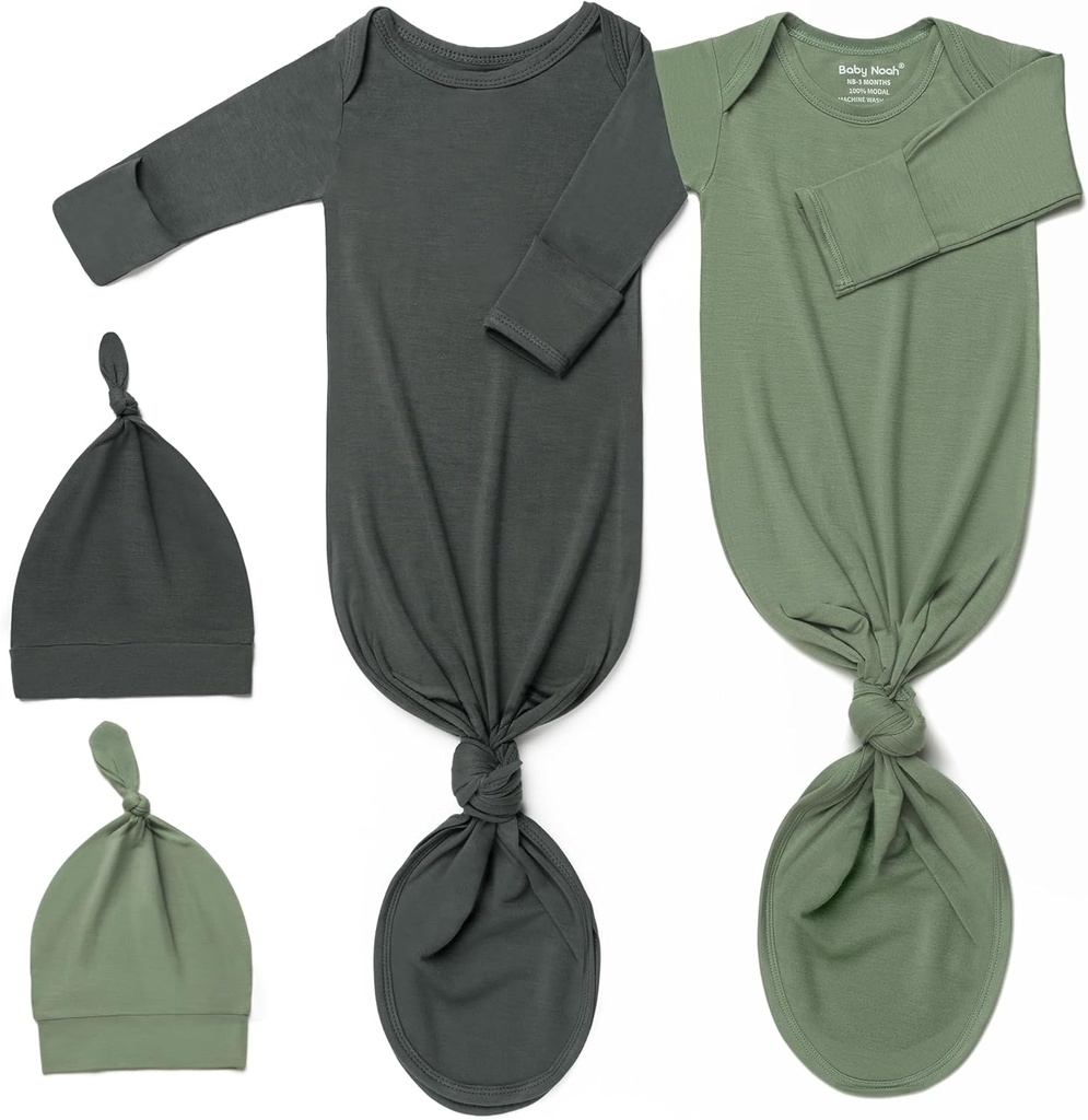 2Pack Knotted Gown Baby, Super Soft Long Sleeve Newborn Hospital Outfit garçon fille qui rentre à la maison, vêtements intégrés à Mittens