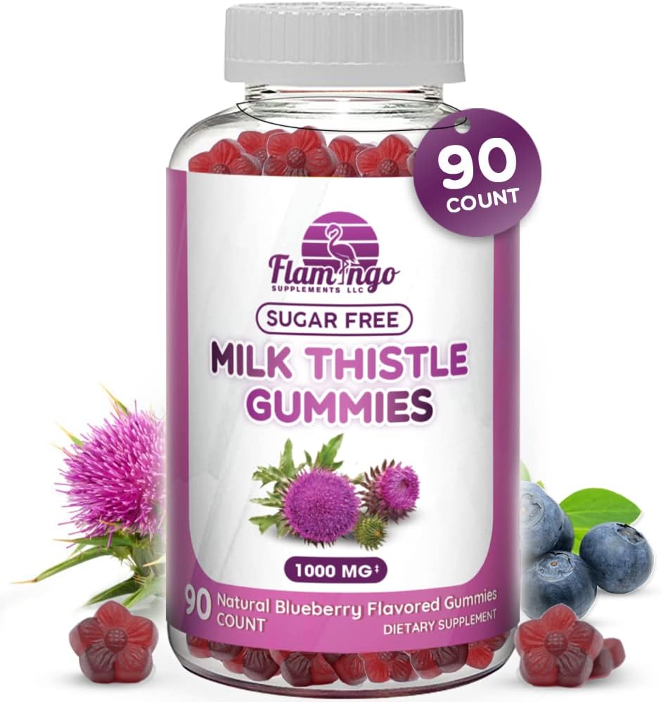 Gummies de chardon de lait- naturellement aromatisées, sans sucre Thistle de lait 1000mg Extrait – Détox hépatique, soutien, renouveler le nettoyage. Délicieux substitut aux capsules de chardon, pouvoir ou thé - 90 Compte