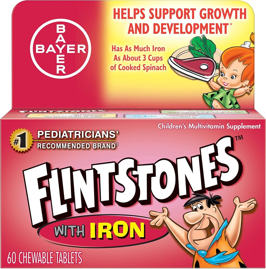 Flintstones Children's Multivitamin Plus Iron Chewable Tablets, 60-Count (Pack of 3)