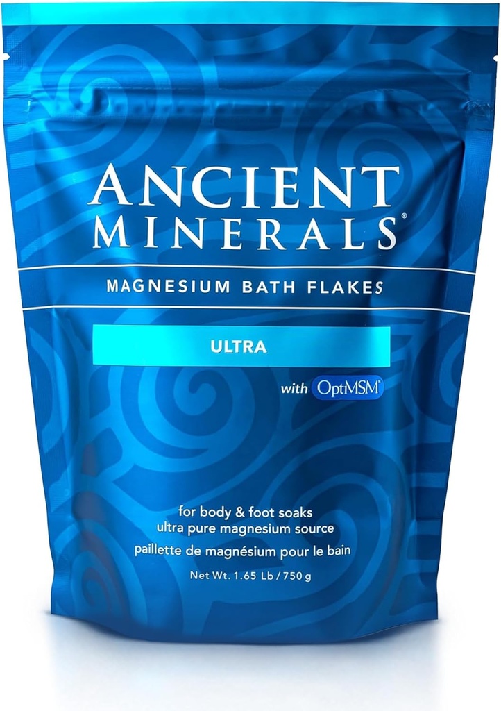 Minéraux anciens Baignoire en magnésium Ultra avec OptiMSM – Chlorure de magnésium pur Zechstein et sels organiques de bain de soufre, savon minéral apaisant pour la peau et le corps, 1,65 lb