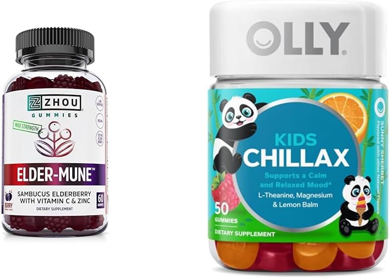 Zhou Nutrition Gummées de mûrier 60 Count & OLLY Enfants Gummées de magnésium 50 Count Immune & Calm Support