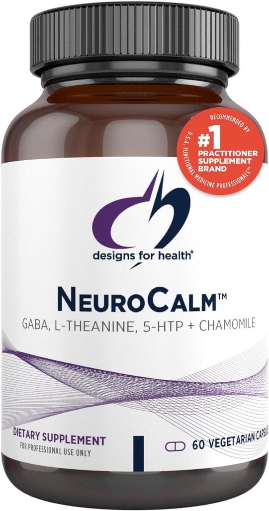 Designs for Health NeuroCalm - Supplément GABA L-Theanine 5HTP pour la réponse au stress - Méthylate B12, Vitamine B6, Taurine, Camomille et supplément de magnésium pour le soutien de l'humeur (60 Capsules végétaliennes)