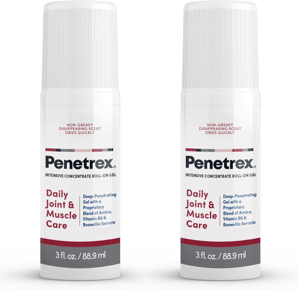 Thérapie des articulations et des muscles Penetrex - Gel apaisant pour le dos, le cou, les mains, les pieds - Rubule du corps entier premium avec Arnica, Vitamine B6 & MSM - 3oz Roll On Gel (2-Pack)
