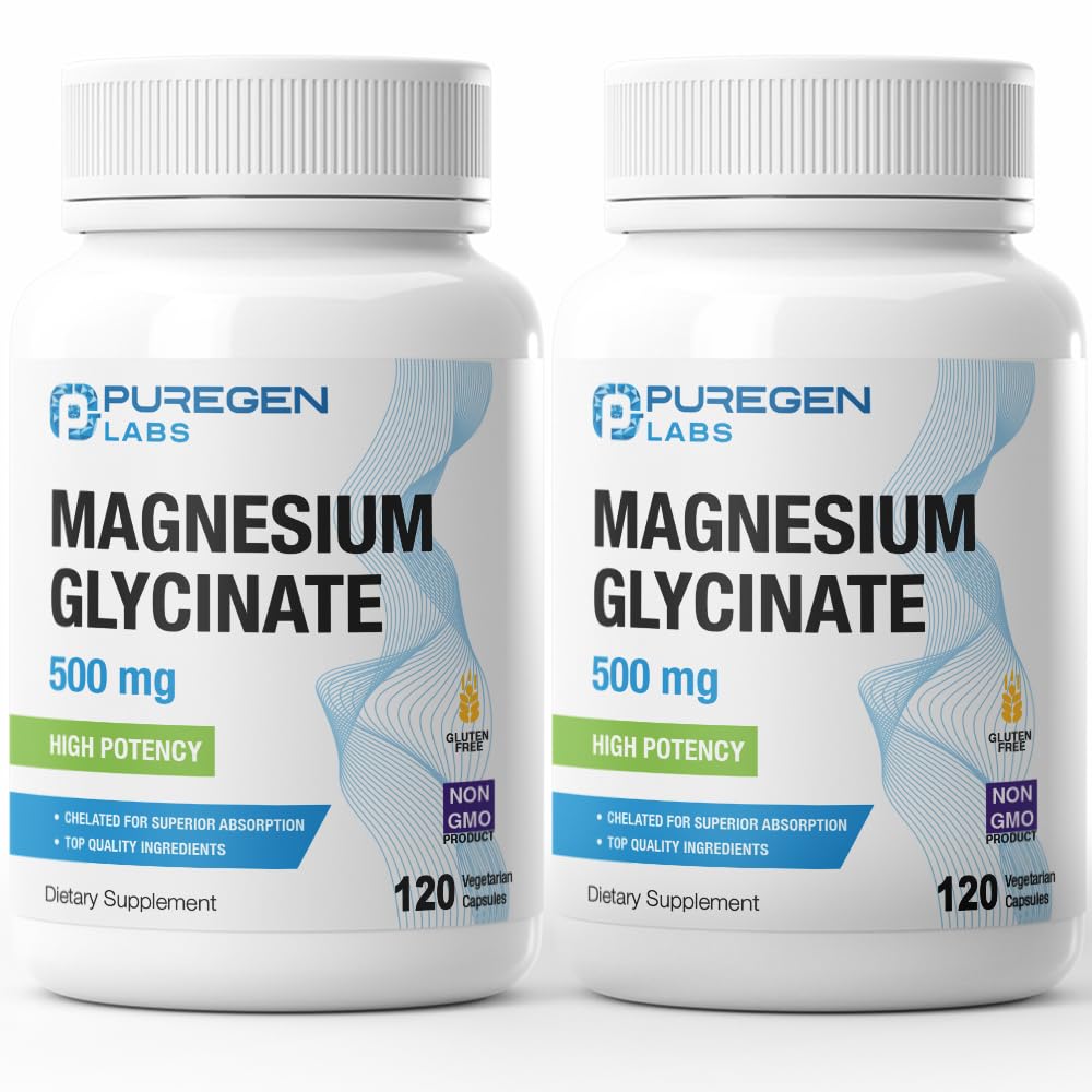 Magnésium Glycinate 500mg [Haute puissance] Caps végétiques, chélatés pour Absorption Supérieure, Non-OGM, NO Gluten et Laiterie, soutient la santé musculaire, articulaire et cardiaque.